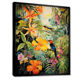 Colorful Birds In Flowery Tropical Jungle - Bird Floral Living Room Wall Art