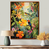 Colorful Birds In Flowery Tropical Jungle - Bird Floral Living Room Wall Art