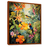 Colorful Birds In Flowery Tropical Jungle - Bird Floral Living Room Wall Art