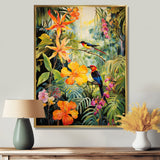 Colorful Birds In Flowery Tropical Jungle - Bird Floral Living Room Wall Art