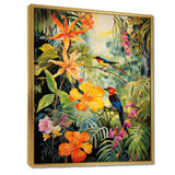 Colorful Birds In Flowery Tropical Jungle - Bird Floral Living Room Wall Art