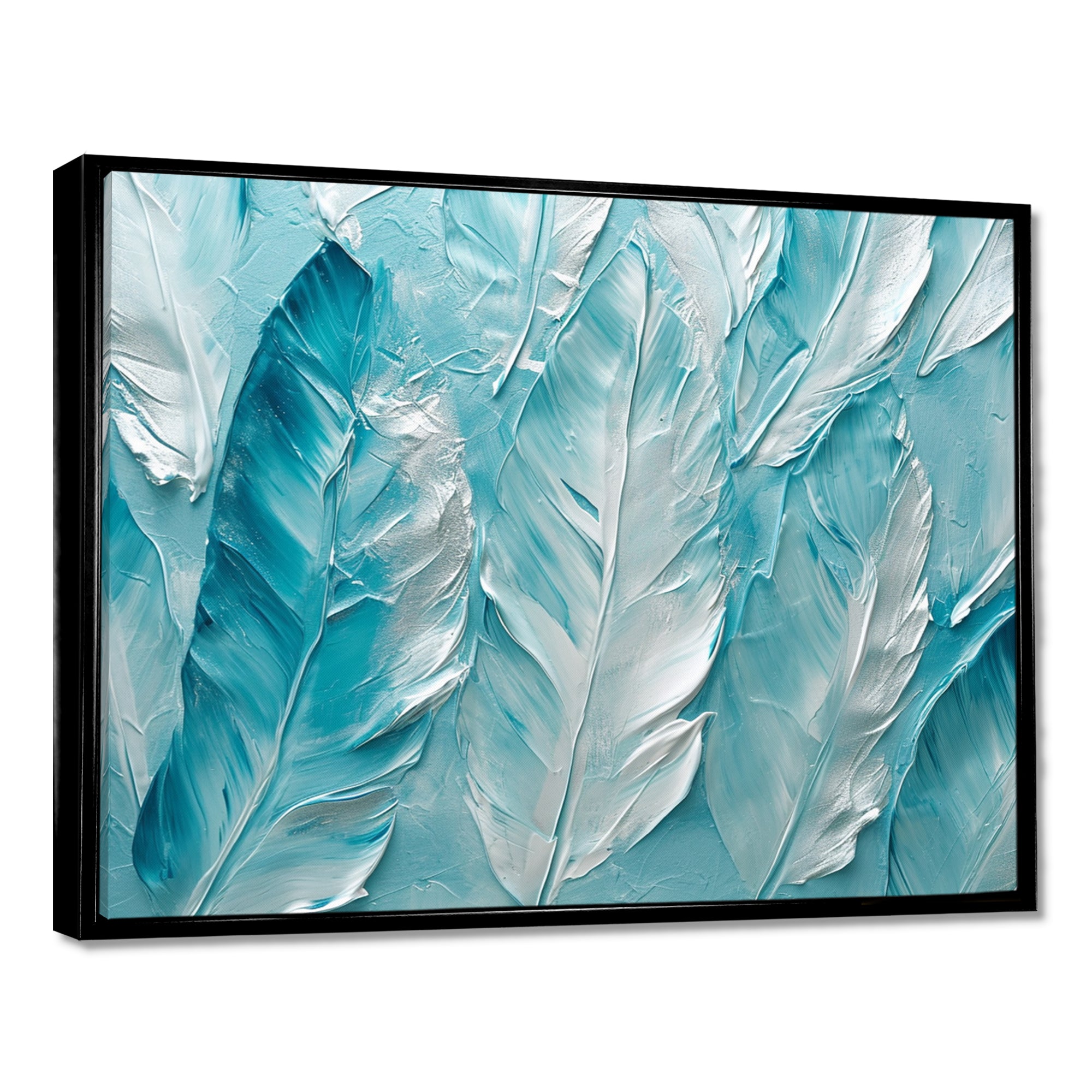 Bold White And Turquoise Boho Feathers Painting - Feathers Living Room Wall Art