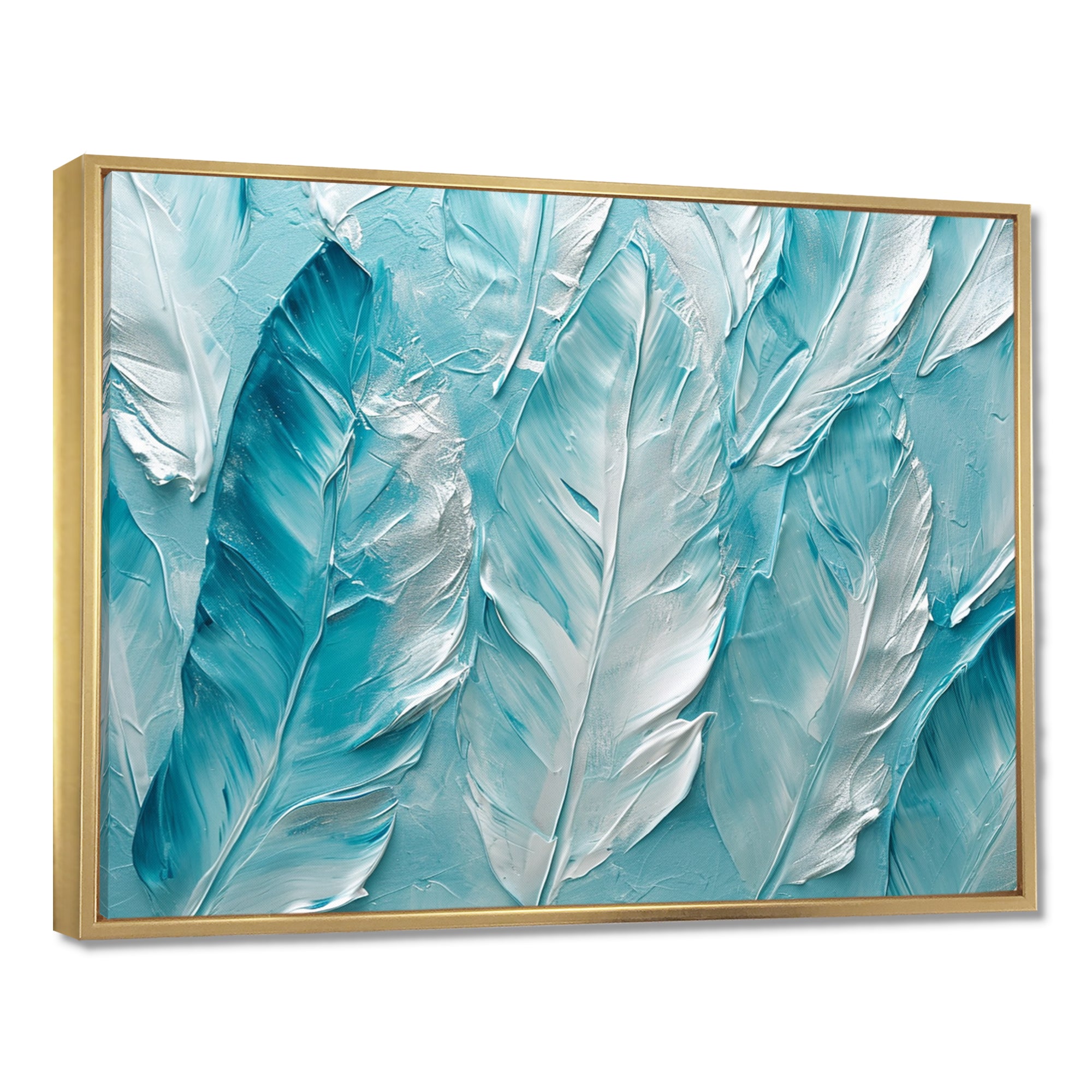 Bold White And Turquoise Boho Feathers Painting - Feathers Living Room Wall Art