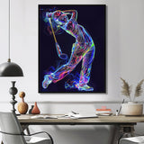 Neon Gold Player Striking - Sport Golf Canvas Wall Art