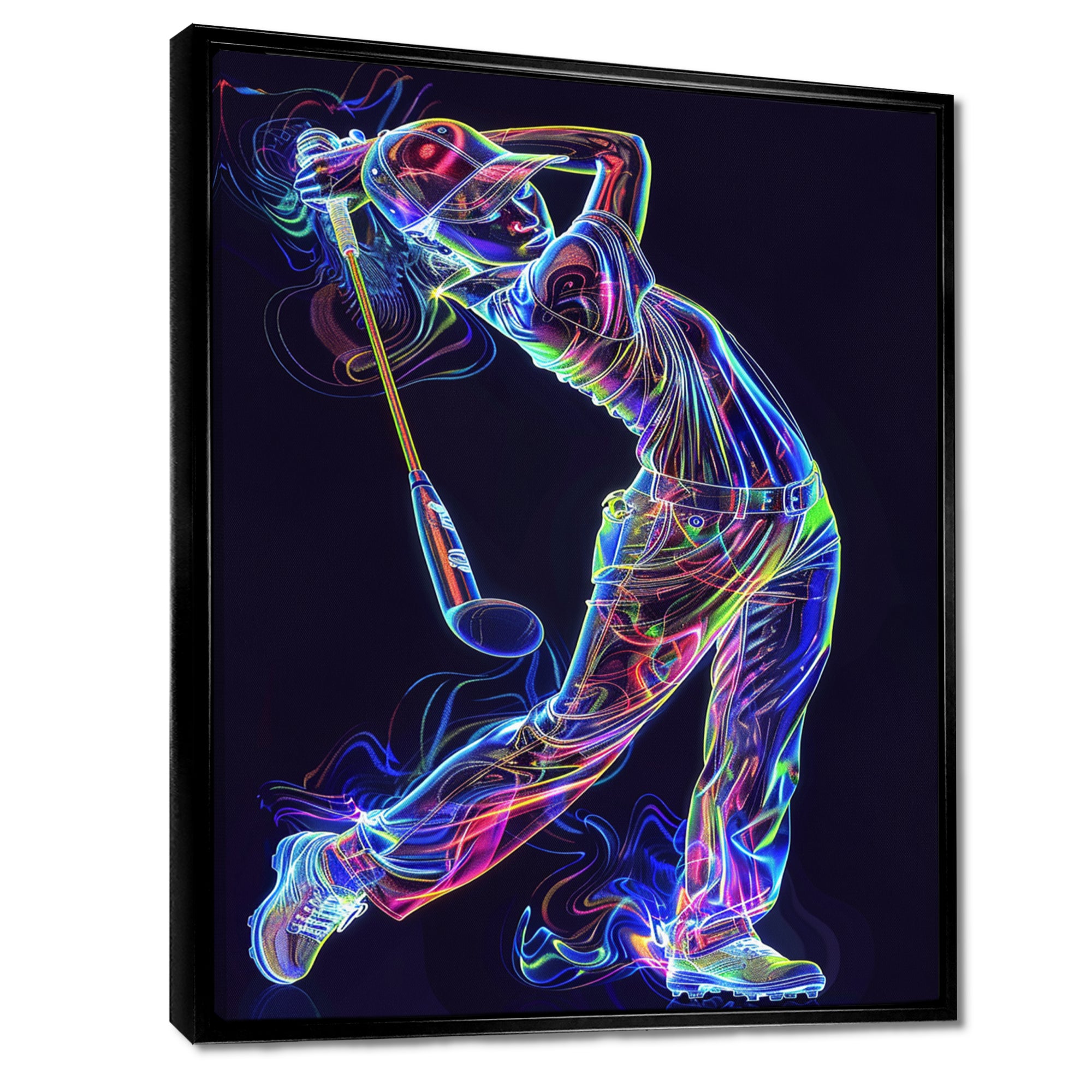 Neon Gold Player Striking - Sport Golf Canvas Wall Art