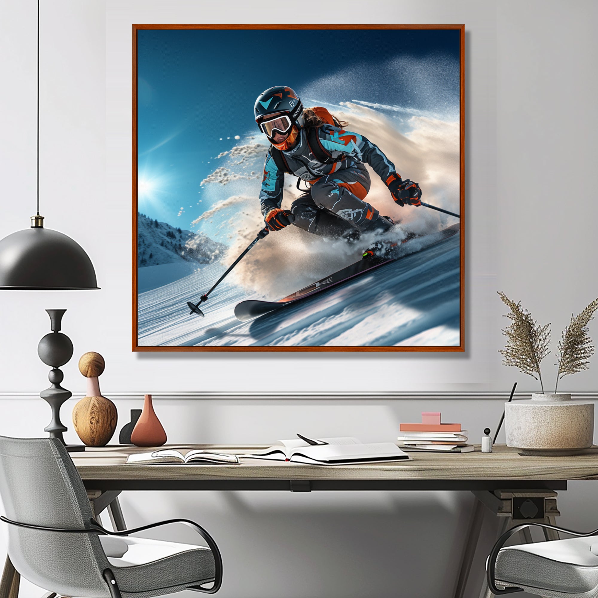 Descending The Mountain In Speed And Style I - Skiing Canvas Wall Art