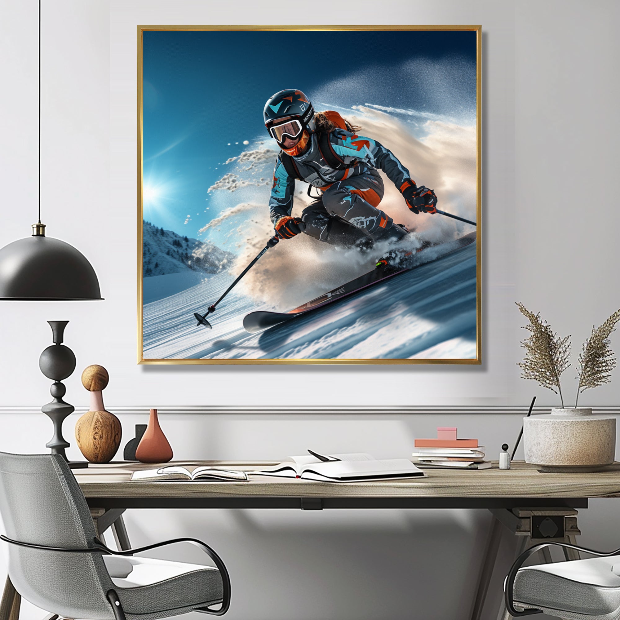 Descending The Mountain In Speed And Style I - Skiing Canvas Wall Art