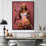 Serene With Pink Roses And Tennis Racket - Sport Tennis Canvas Wall Art