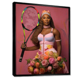 Serene With Pink Roses And Tennis Racket - Sport Tennis Canvas Wall Art