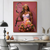 Serene With Pink Roses And Tennis Racket - Sport Tennis Canvas Wall Art