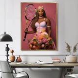 Serene With Pink Roses And Tennis Racket - Sport Tennis Canvas Wall Art