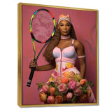Serene With Pink Roses And Tennis Racket - Sport Tennis Canvas Wall Art
