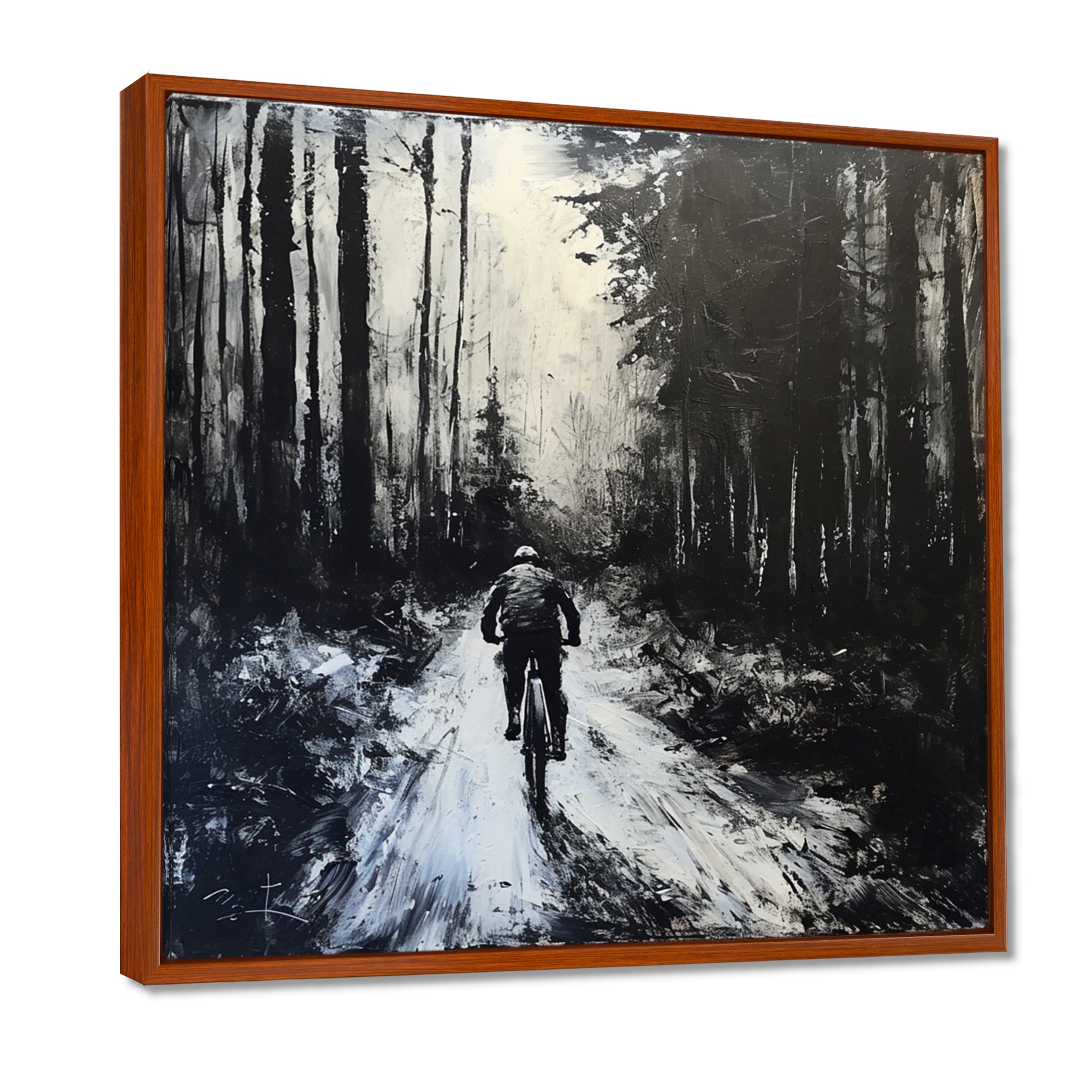 Biking In The Winter Woods Monochrome - Bicycle Canvas Wall Art