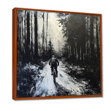 Biking In The Winter Woods Monochrome - Bicycle Canvas Wall Art
