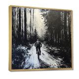 Biking In The Winter Woods Monochrome - Bicycle Canvas Wall Art