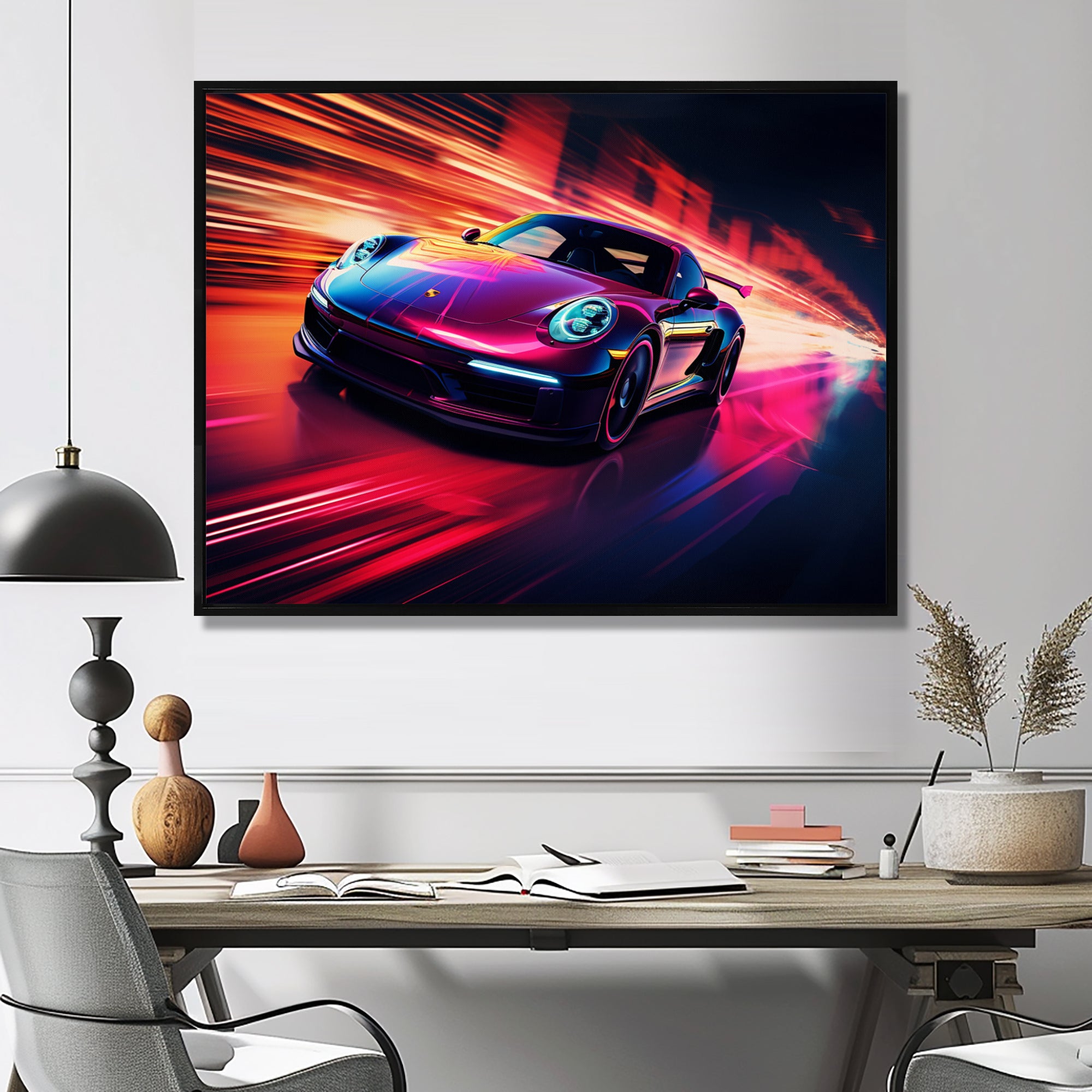 Futuristic Fuchsia High Speed Porsche - Car Exotic Canvas Wall Art