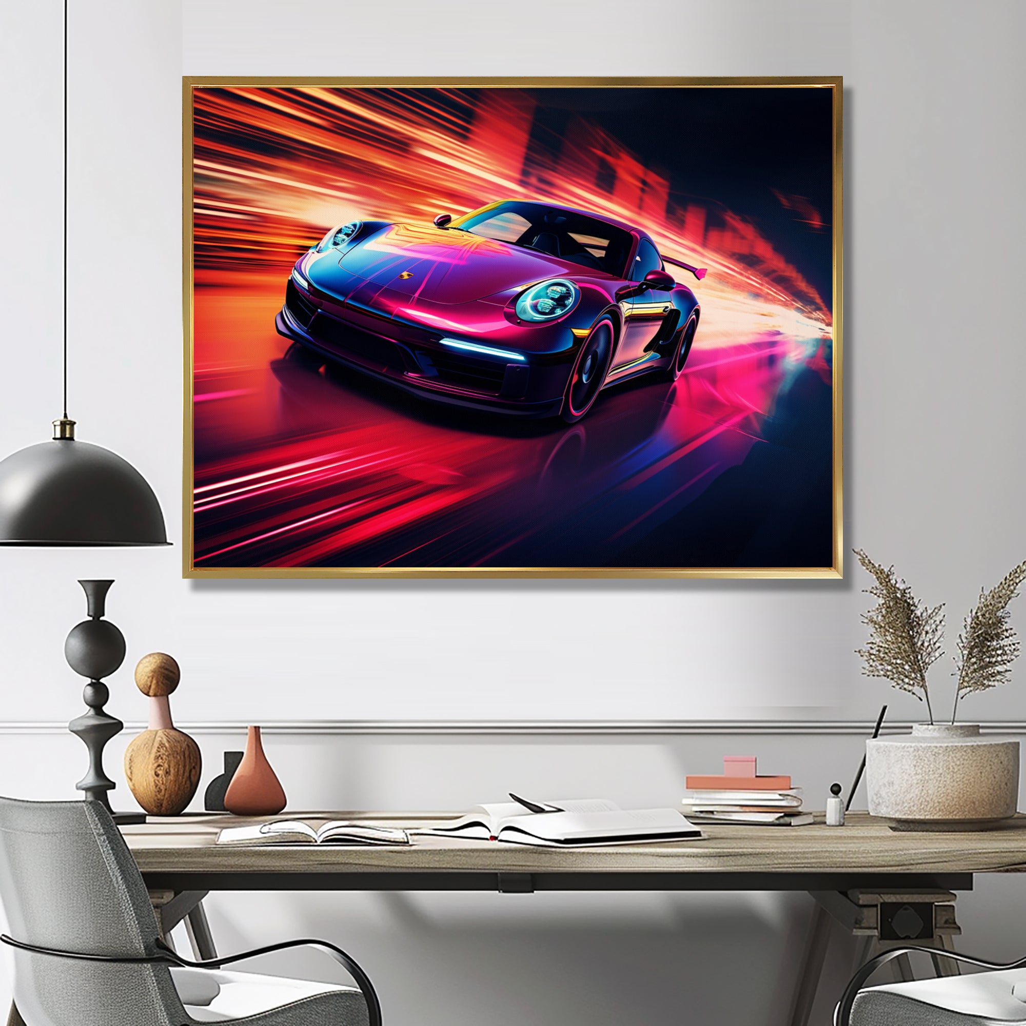 Futuristic Fuchsia High Speed Porsche - Car Exotic Canvas Wall Art
