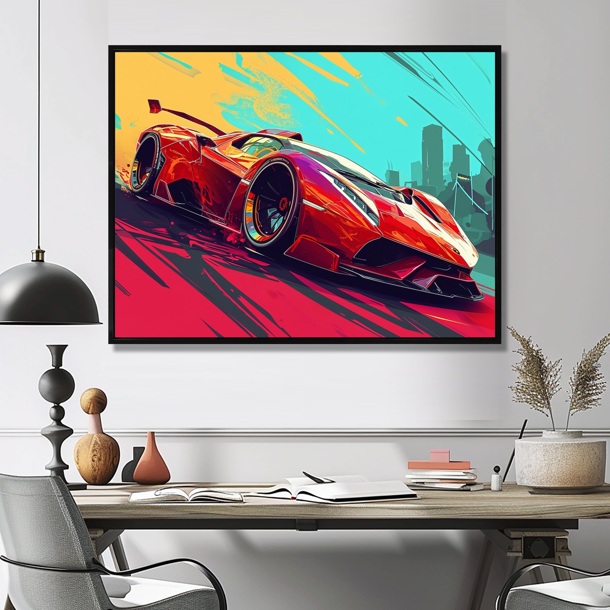 High Speed Retro Red Sports Car - Car Exotic Canvas Wall Art