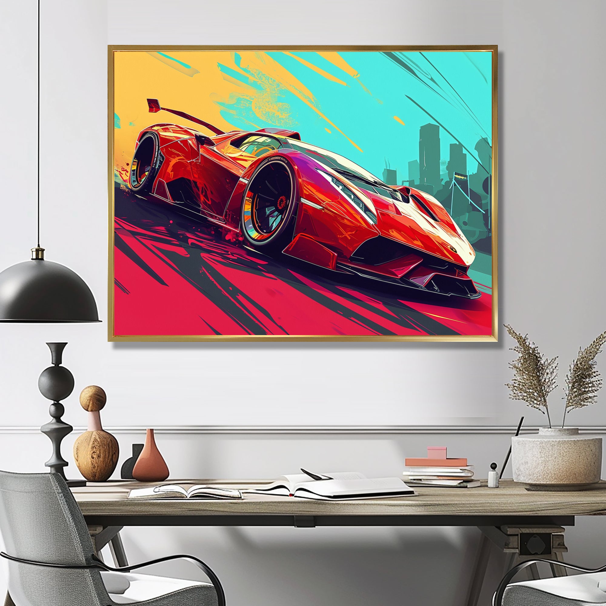 High Speed Retro Red Sports Car - Car Exotic Canvas Wall Art