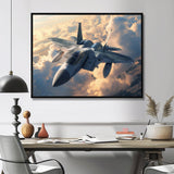 Fighter Jet In Action Above The Clouds - Train Canvas Wall Art