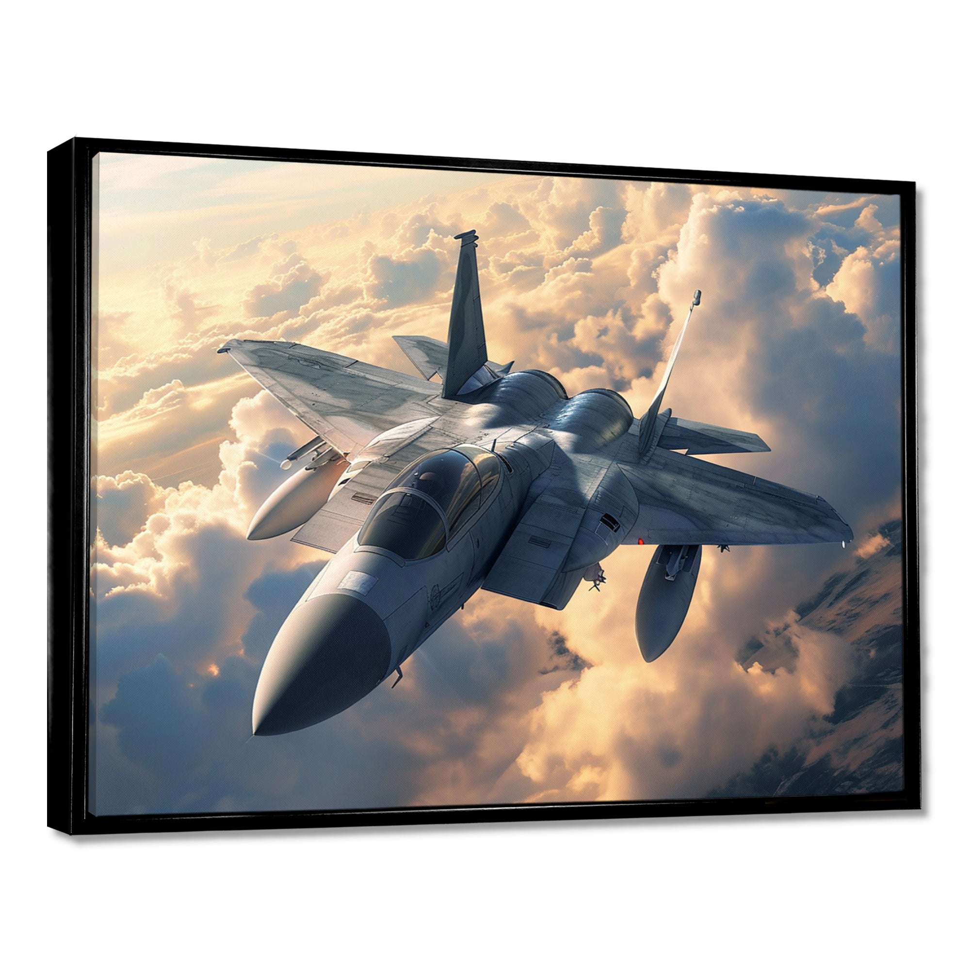 Fighter Jet In Action Above The Clouds - Train Canvas Wall Art