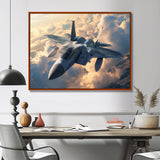 Fighter Jet In Action Above The Clouds - Train Canvas Wall Art