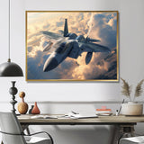 Fighter Jet In Action Above The Clouds - Train Canvas Wall Art