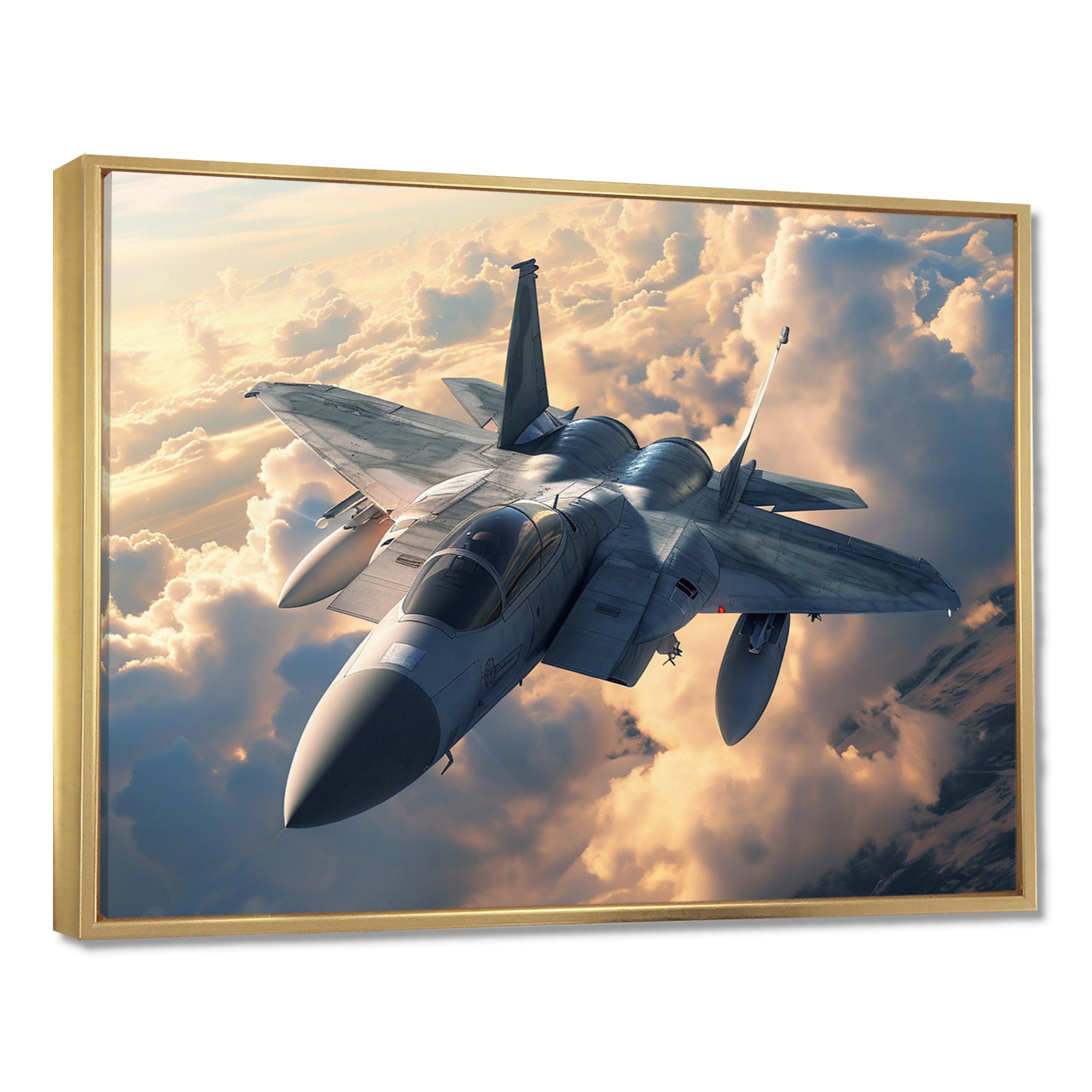 Fighter Jet In Action Above The Clouds - Train Canvas Wall Art