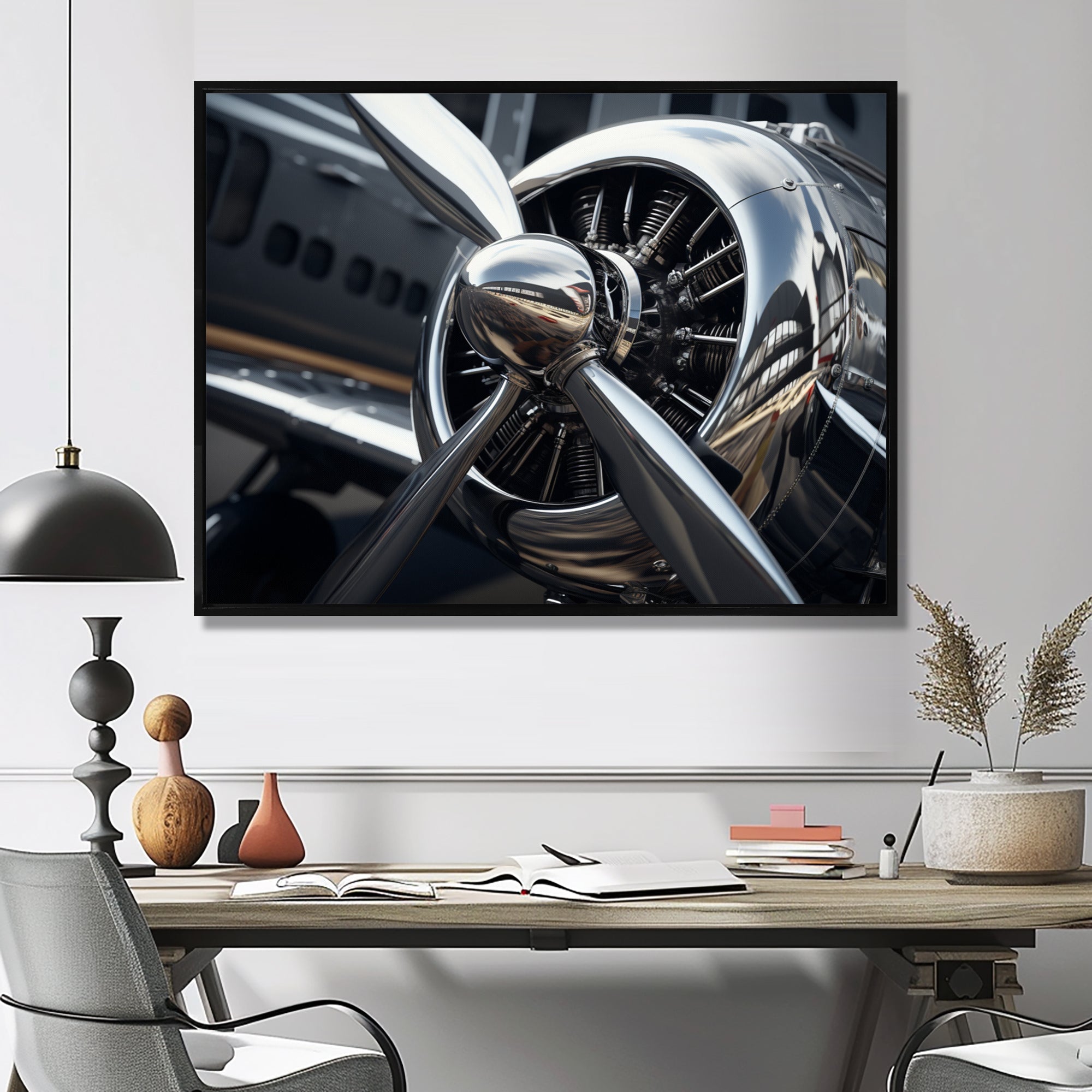 Silver Wings Chrome Reflection Airliner - Train Canvas Wall Art