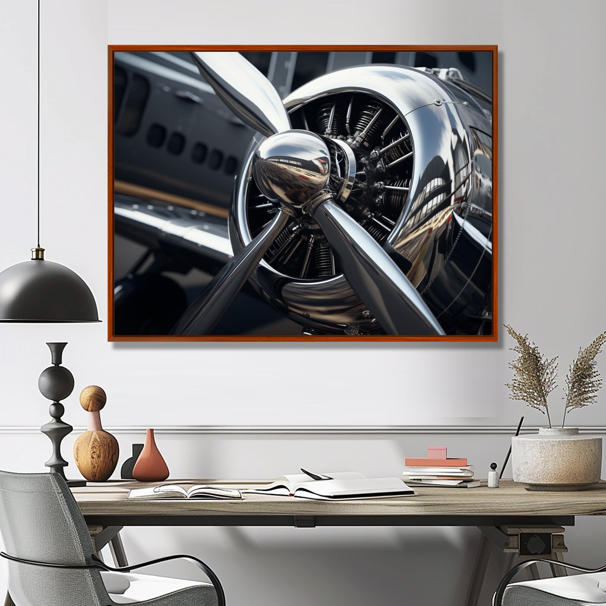 Silver Wings Chrome Reflection Airliner - Train Canvas Wall Art