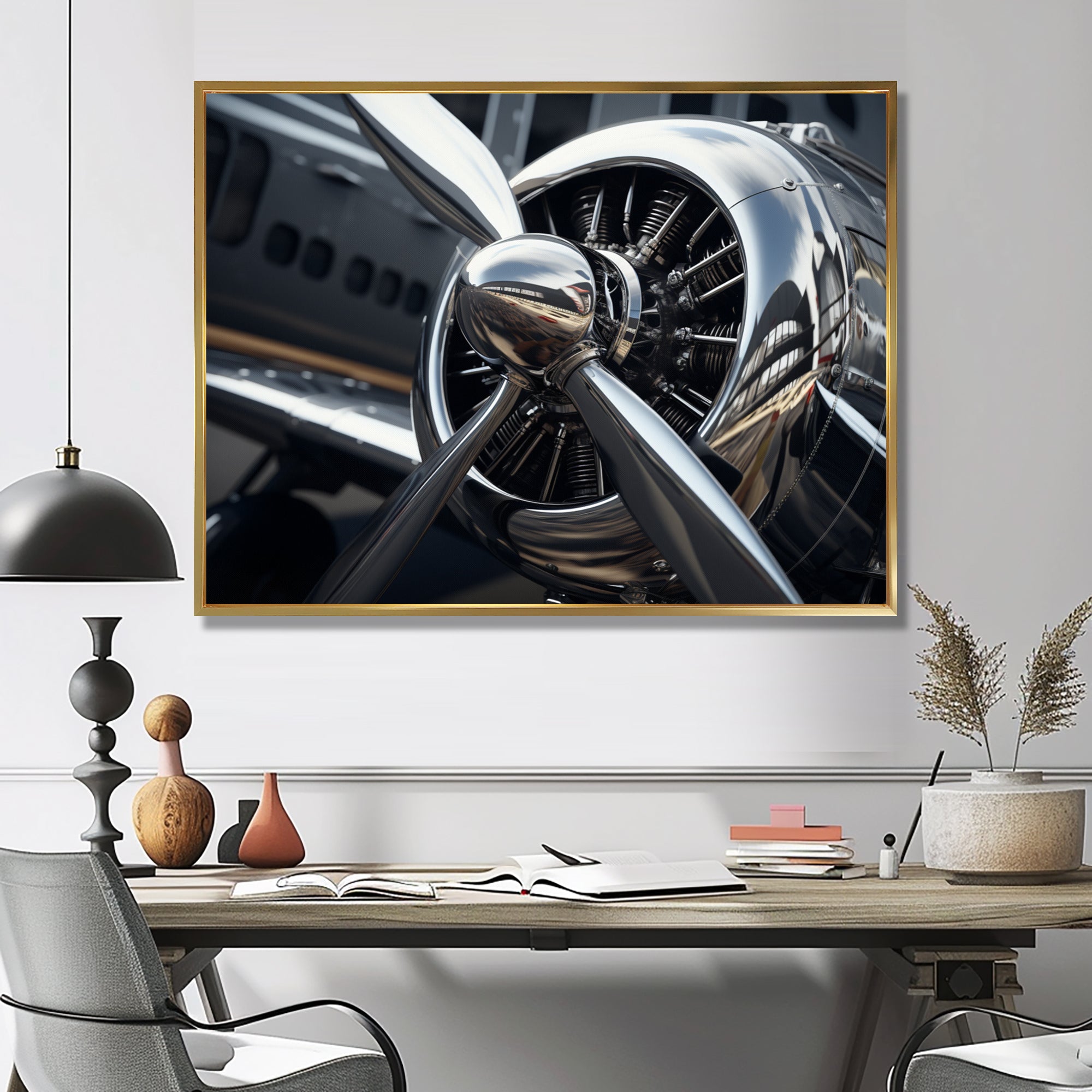Silver Wings Chrome Reflection Airliner - Train Canvas Wall Art