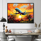 Airliner Taking Off In The Autumn Sunset - Train Canvas Wall Art