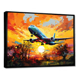 Airliner Taking Off In The Autumn Sunset - Train Canvas Wall Art
