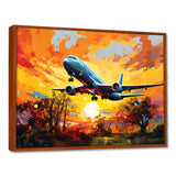 Airliner Taking Off In The Autumn Sunset - Train Canvas Wall Art