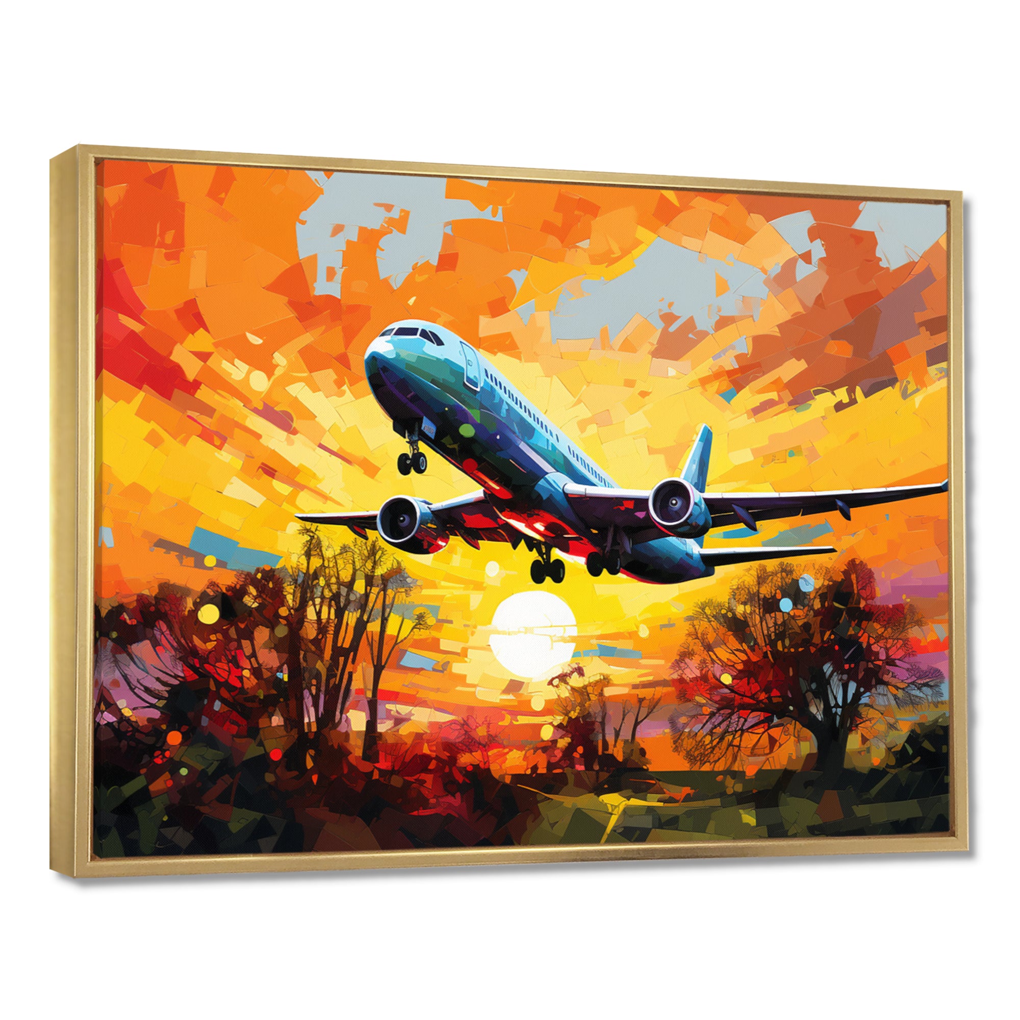 Airliner Taking Off In The Autumn Sunset - Train Canvas Wall Art