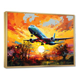 Airliner Taking Off In The Autumn Sunset - Train Canvas Wall Art
