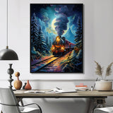 Polar Express Full Moon Mountains Steam - Train Canvas Wall Art