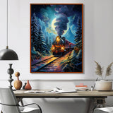 Polar Express Full Moon Mountains Steam - Train Canvas Wall Art