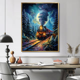 Polar Express Full Moon Mountains Steam - Train Canvas Wall Art