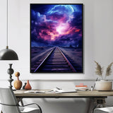 Purple Lavender Train Tracks Fuchsia Sunset Clouds I - Train Canvas Wall Art