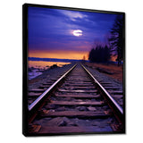 Purple Train Tracks To The Full Moon - Train Canvas Wall Art