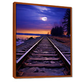 Purple Train Tracks To The Full Moon - Train Canvas Wall Art