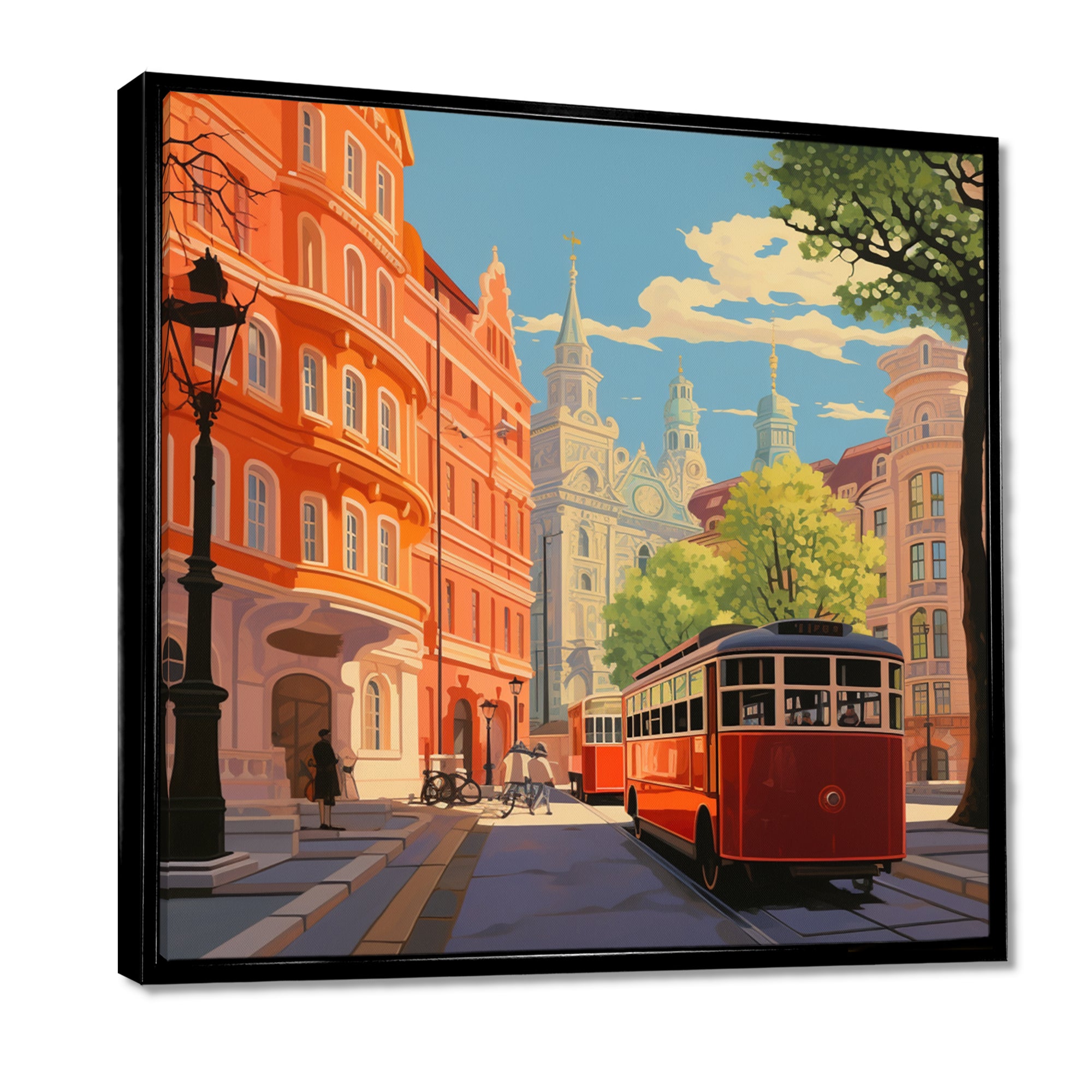 Vintage Tram in Sunny Barcelona - Train Canvas Wall Art