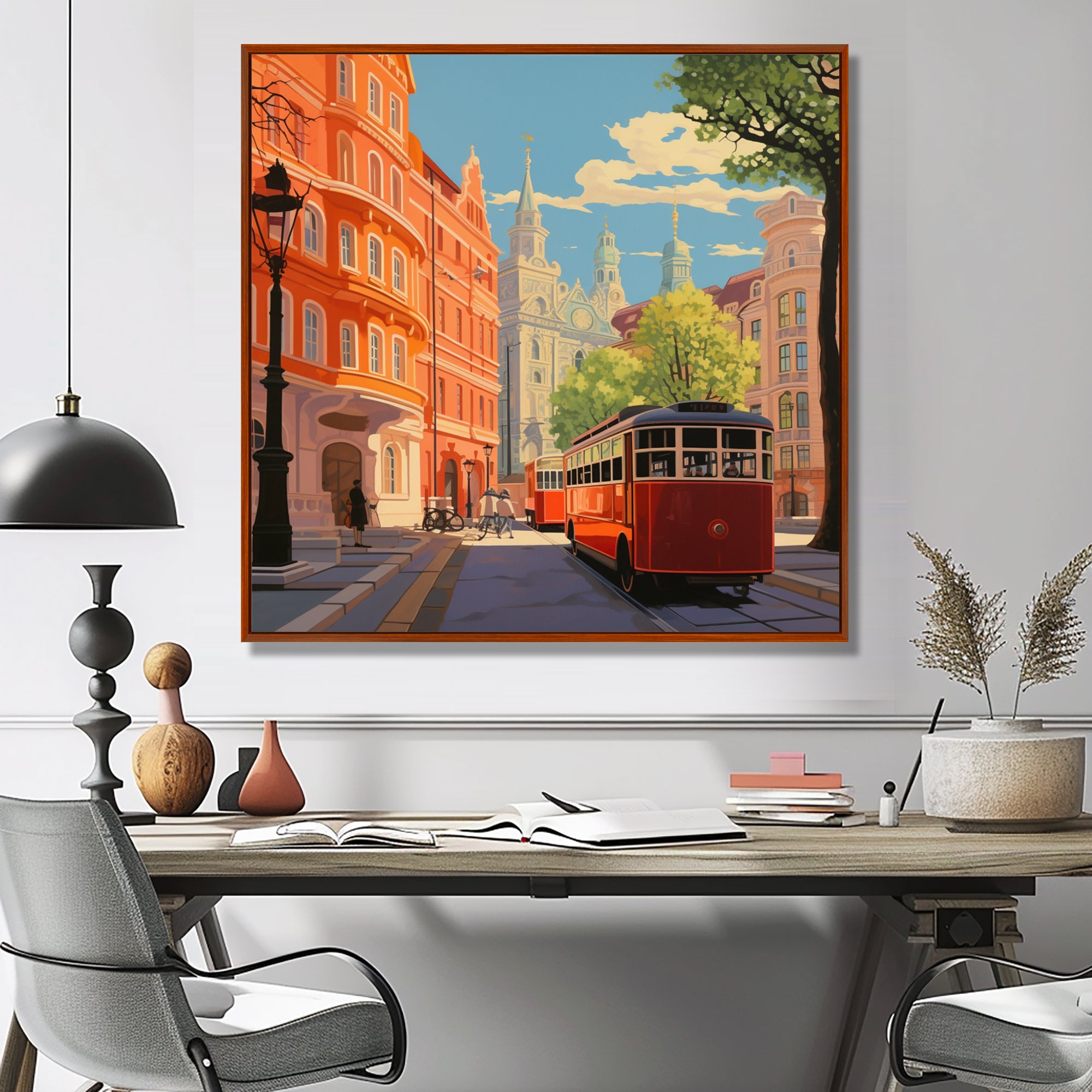 Vintage Tram in Sunny Barcelona - Train Canvas Wall Art