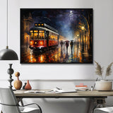 Vintage Tram Rainy Evening Paris - Train Canvas Wall Art