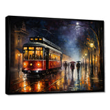 Vintage Tram Rainy Evening Paris - Train Canvas Wall Art
