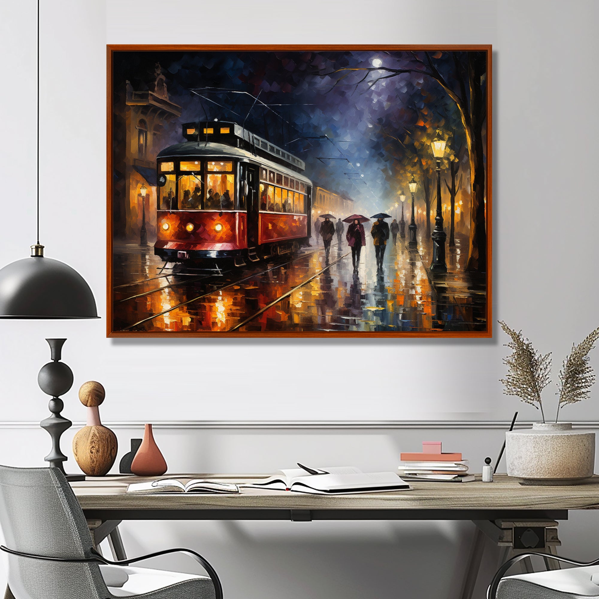 Vintage Tram Rainy Evening Paris - Train Canvas Wall Art