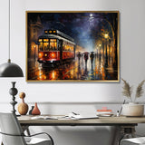 Vintage Tram Rainy Evening Paris - Train Canvas Wall Art