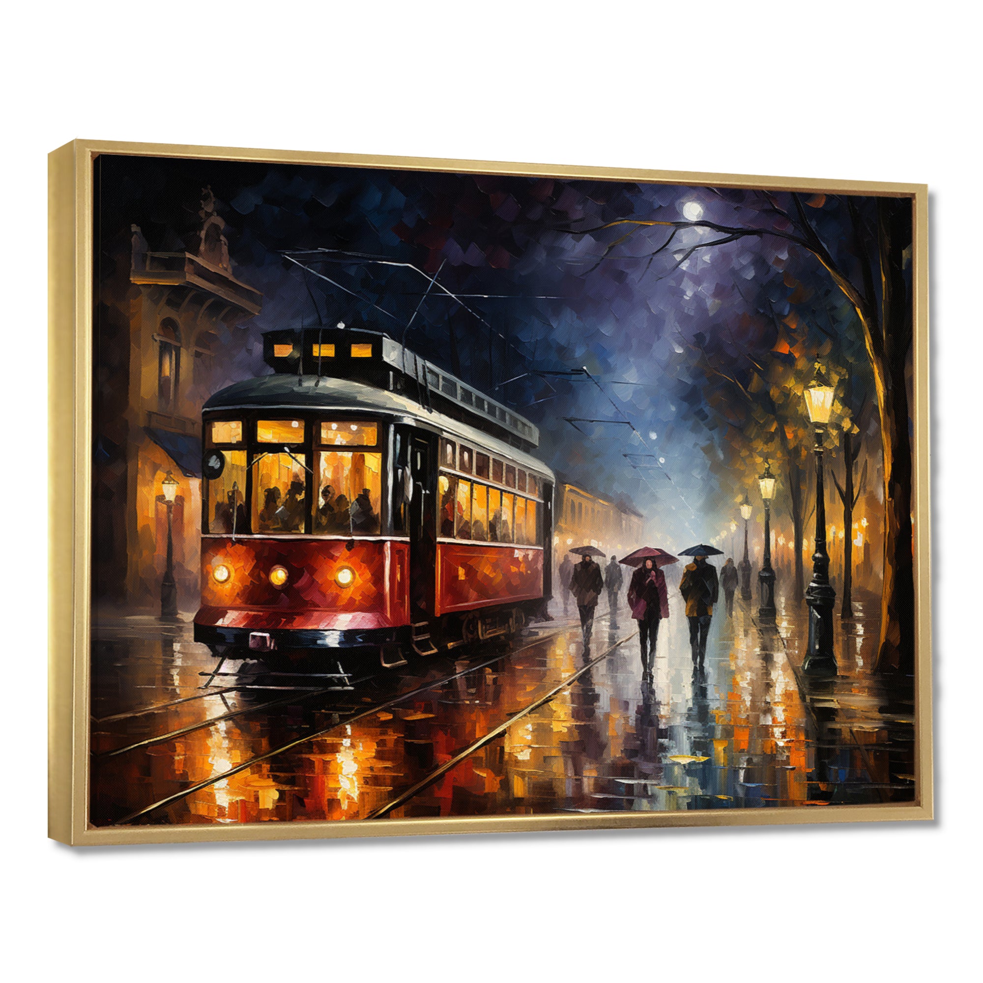 Vintage Tram Rainy Evening Paris - Train Canvas Wall Art
