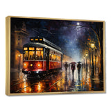 Vintage Tram Rainy Evening Paris - Train Canvas Wall Art